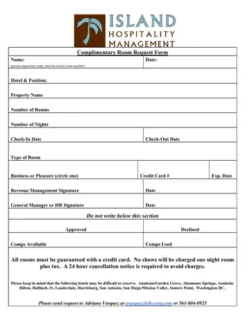 Complimentary Hotel Form Preview