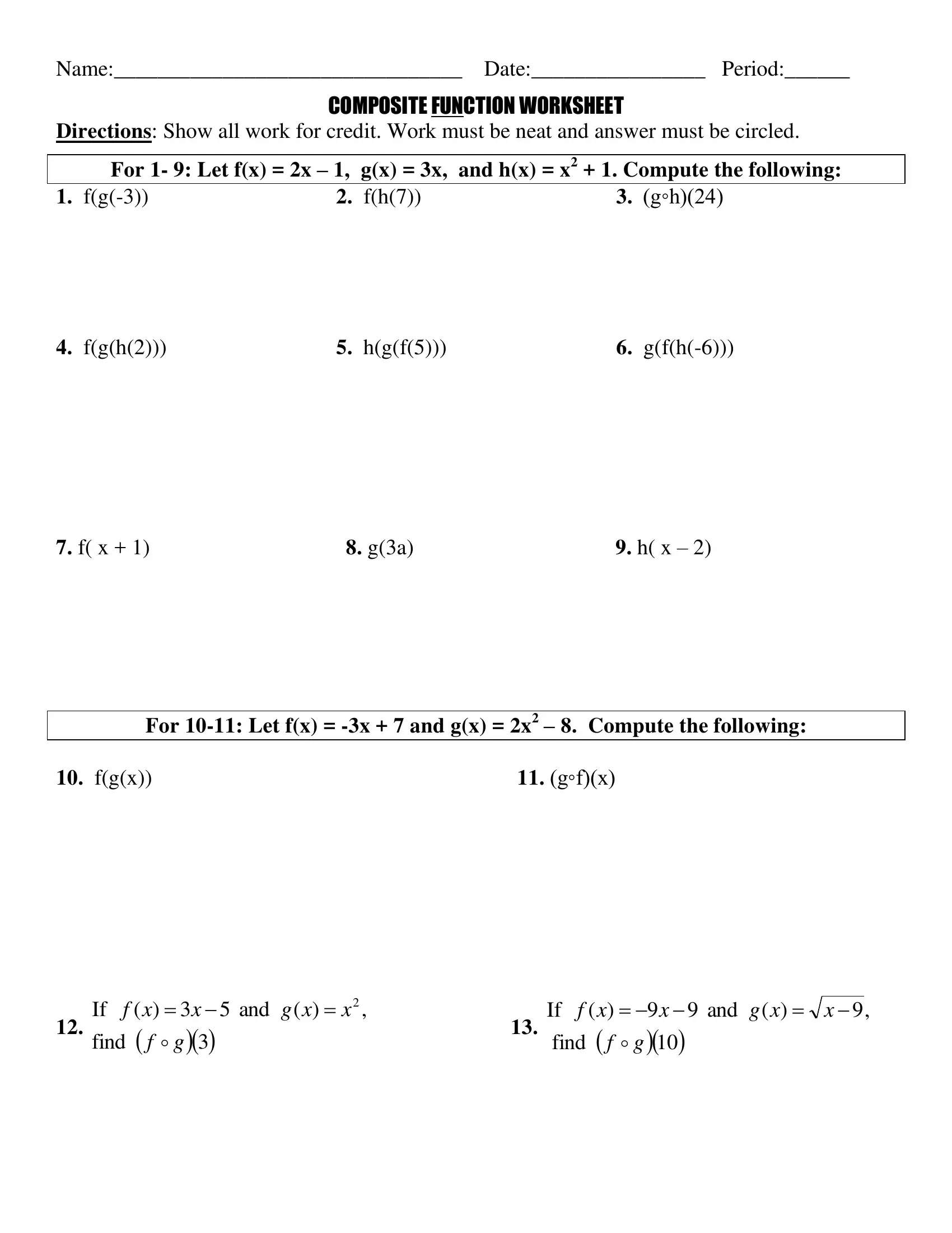 Composite Function Worksheet PDF Form - FormsPal