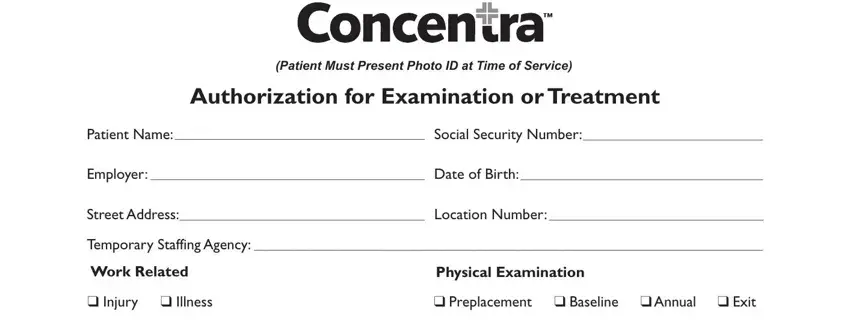 filling out Concentra Authorization Form part 1