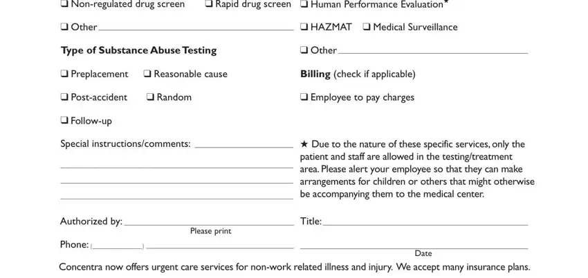 Filling in Concentra Authorization Form step 2