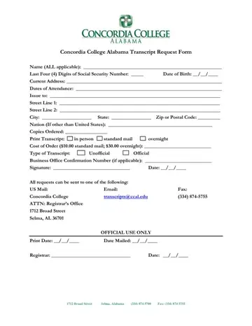 Concordia College Selma Transcript Request Form Preview