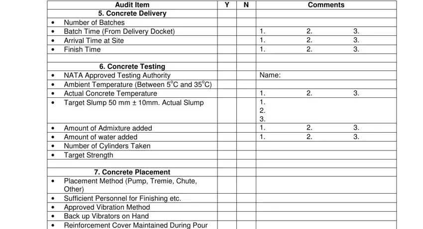 Entering details in concrete pre pour inspection checklist part 3