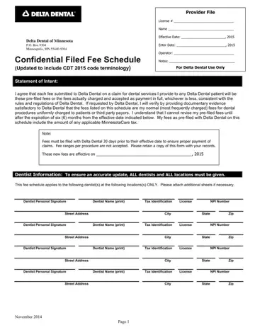 Confidential Fee Schedule Form Preview