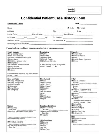 Confidential Patient Case History Form Preview