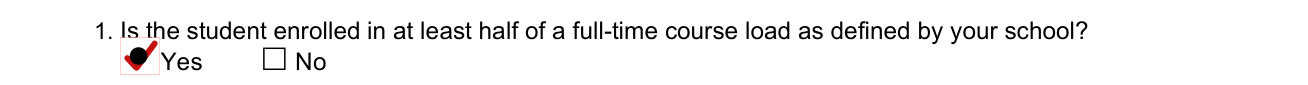 Form CSF 01 1805 example filled out, 1. Enrolled in at least half of a full-time course load
