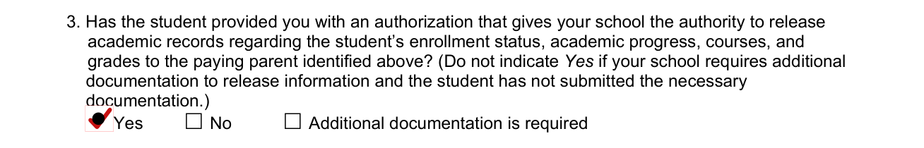 Form CSF 01 1805 example filled out, 3. Authorization to release academic records to the paying parent