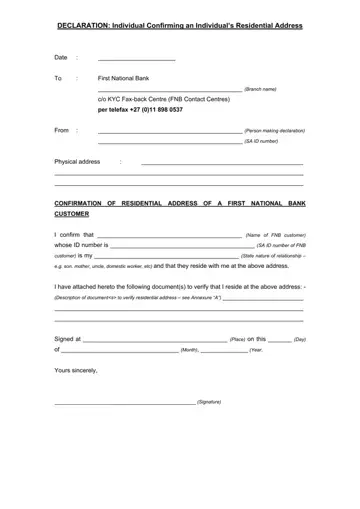 Confirming Residential Address Template Form Preview