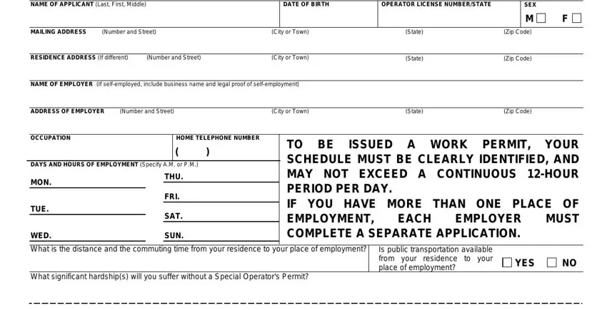application special permit gaps to fill out