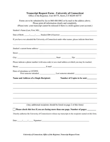 Connecticut Transcript Request Form Preview