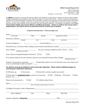 Connors State Transcript Request Form Preview