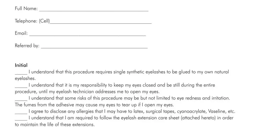 entering details in eyelash agreement consent step 1