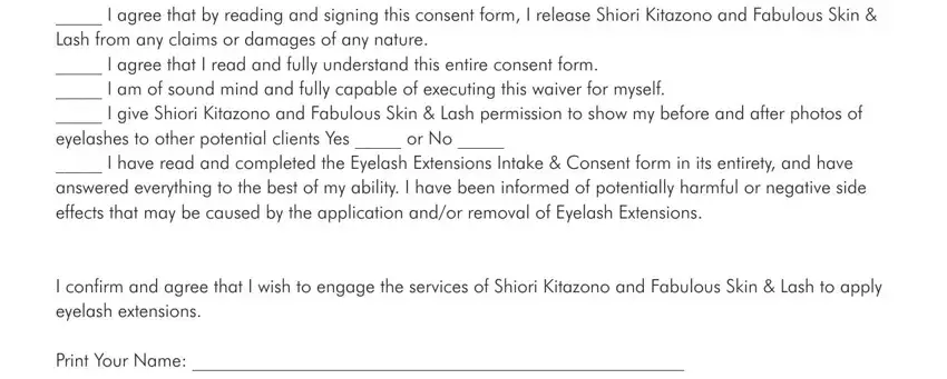 Filling out lash extension consent form step 2