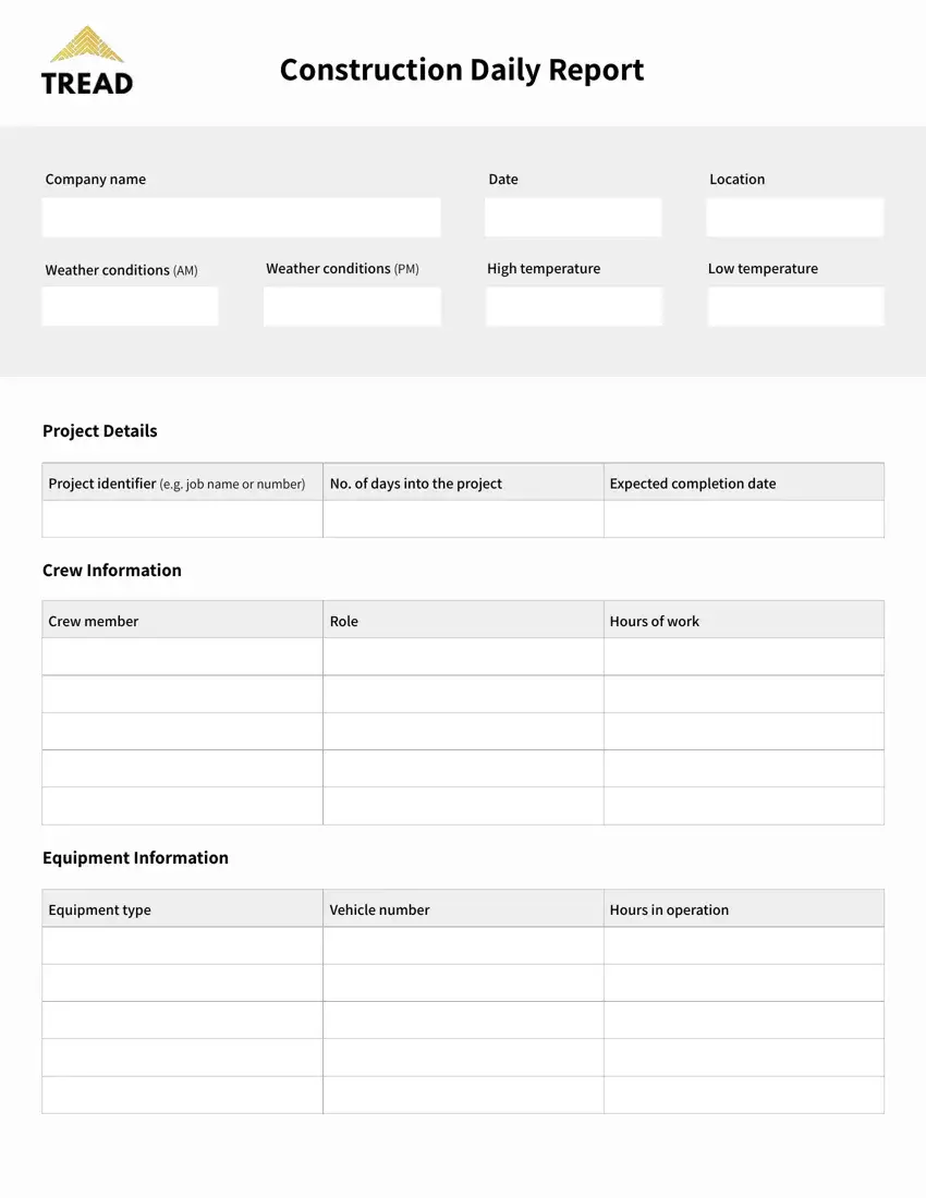 Construction Daily Report Form first page preview