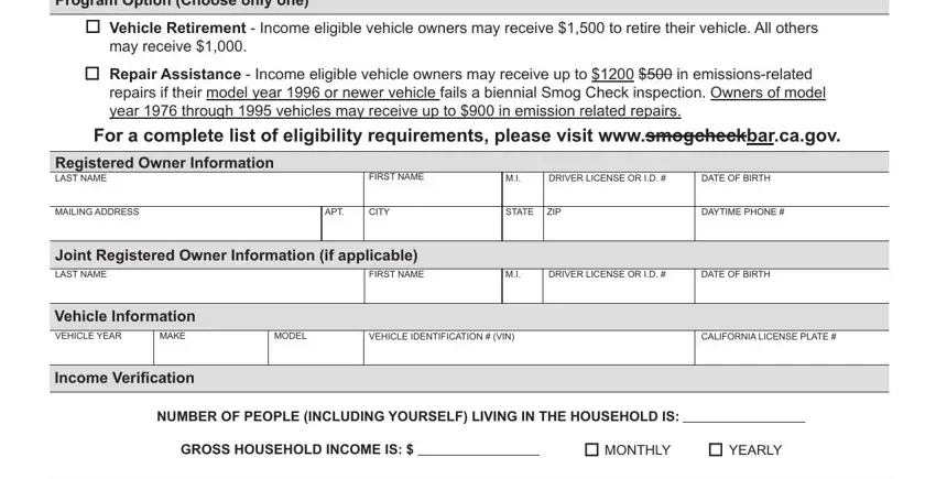 consumer assistance program application vehicle retirement spaces to fill out