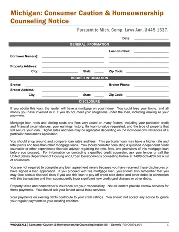 Consumer Caution And Homeownership Counseling Form Preview