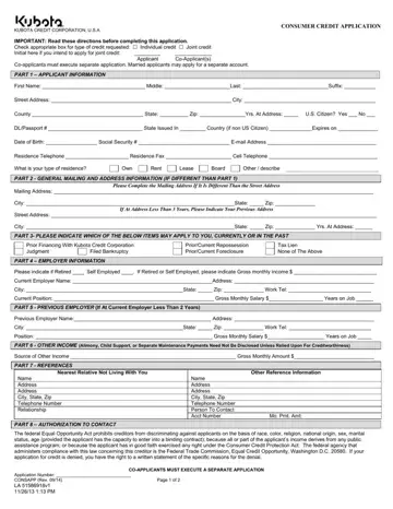 Consumer Credit Application Form Preview