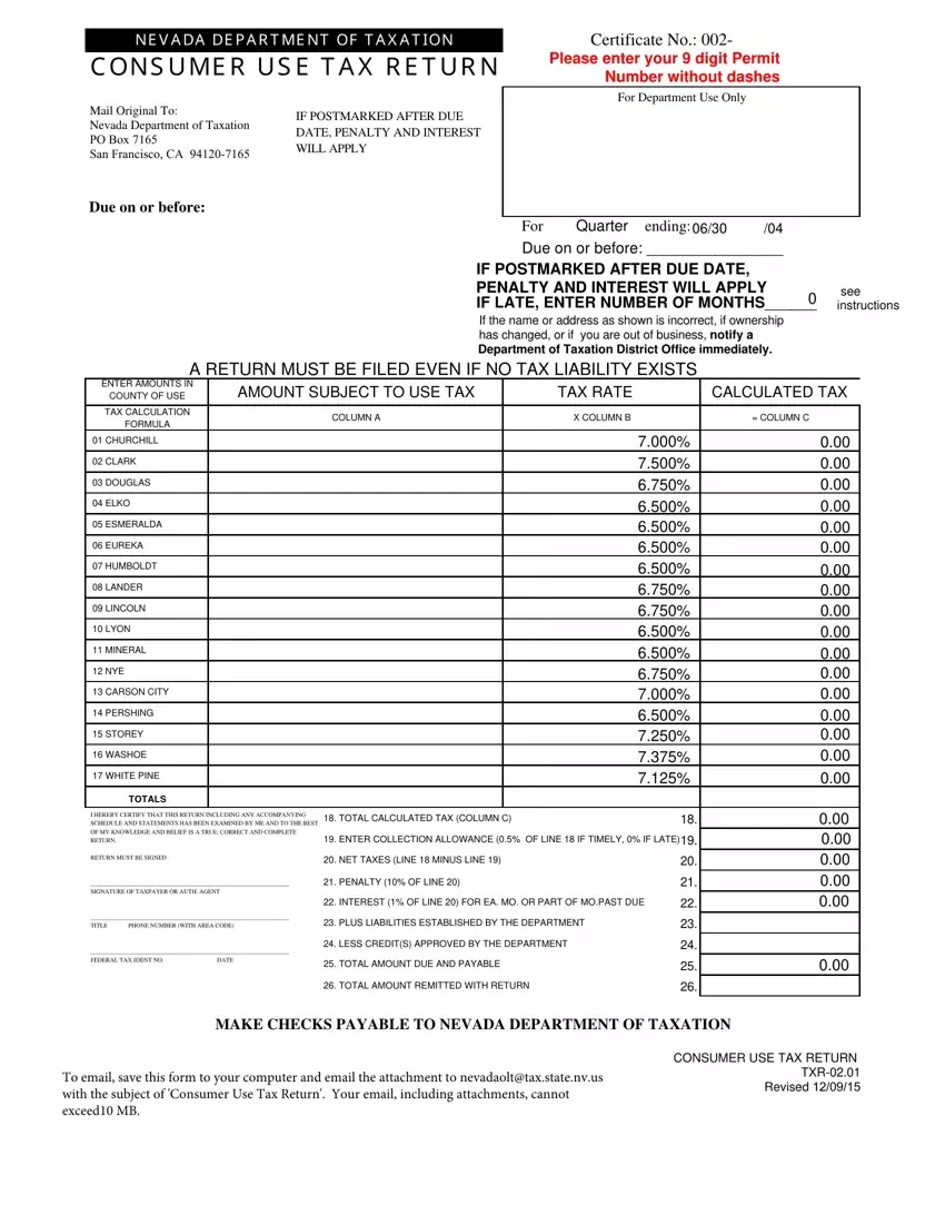 Consumer Use Tax Return Nevada first page preview