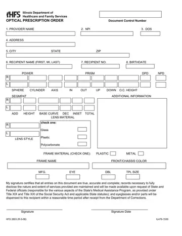 Contact Lense Prescription Form Preview