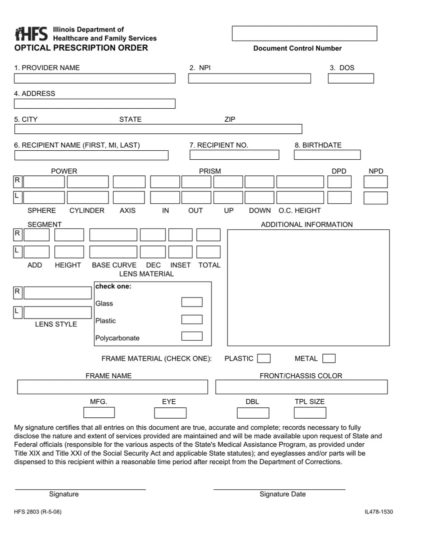 Contact Lense Prescription Form first page preview