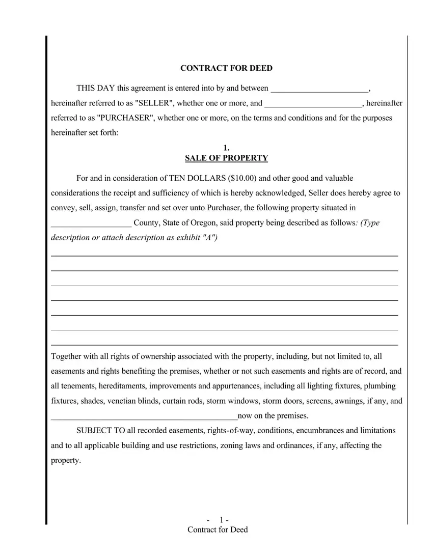 Contract For Deed Form first page preview