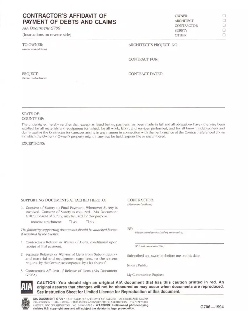 Contractor Affidavit first page preview