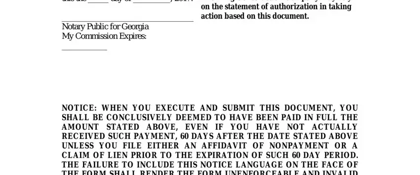 ga lien waiver form 2021 this the  day of   Benning, action based on this document, and NOTICE WHEN YOU EXECUTE AND SUBMIT fields to fill out