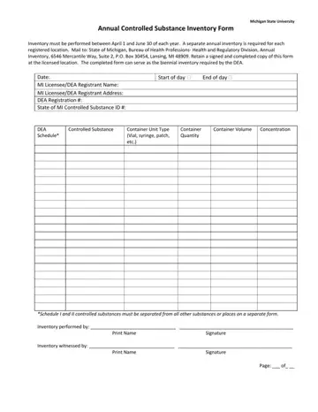 Control Substance Inventory Michigan Form Preview
