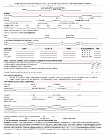Cookout Application Form Preview