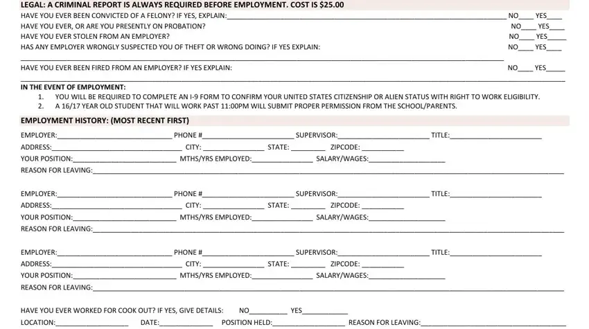 step 2 to filling out cook out application for employment