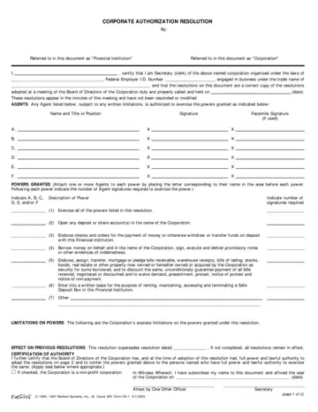 Corporate Authorization Resolution Form Preview