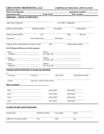 Corporate Housing Application Form Preview
