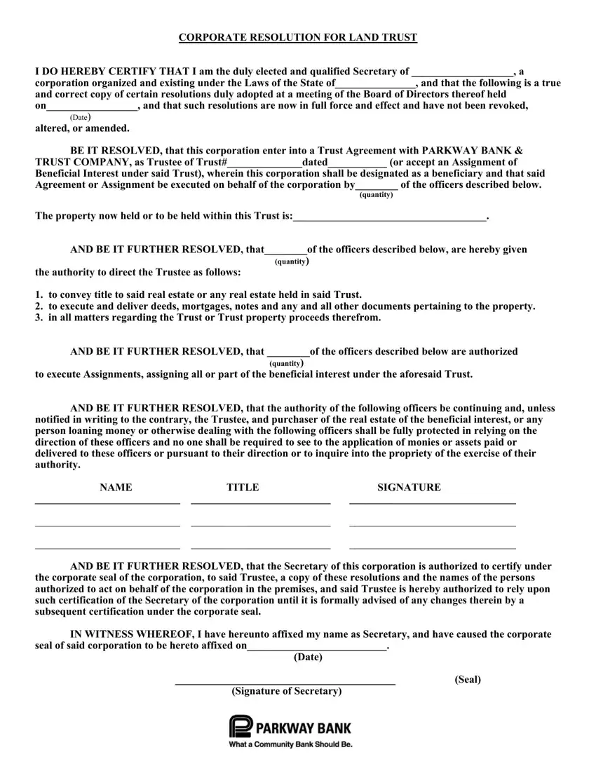 Corporate Resolution Form Template first page preview