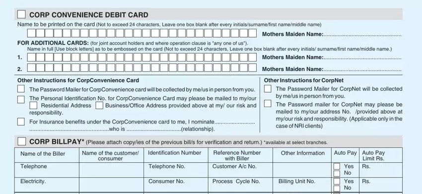 Entering details in corporation bank online account stage 4