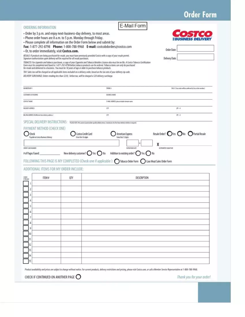 Costco Cigarettes Order Form first page preview