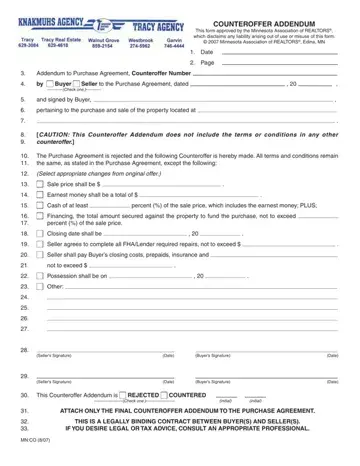 Counter Offer Addendum Minnesota Form Preview