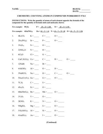 Counting Atoms Compounds Worksheet Form Preview