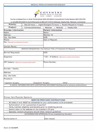Coventry Medical Prior Authorization Form Preview