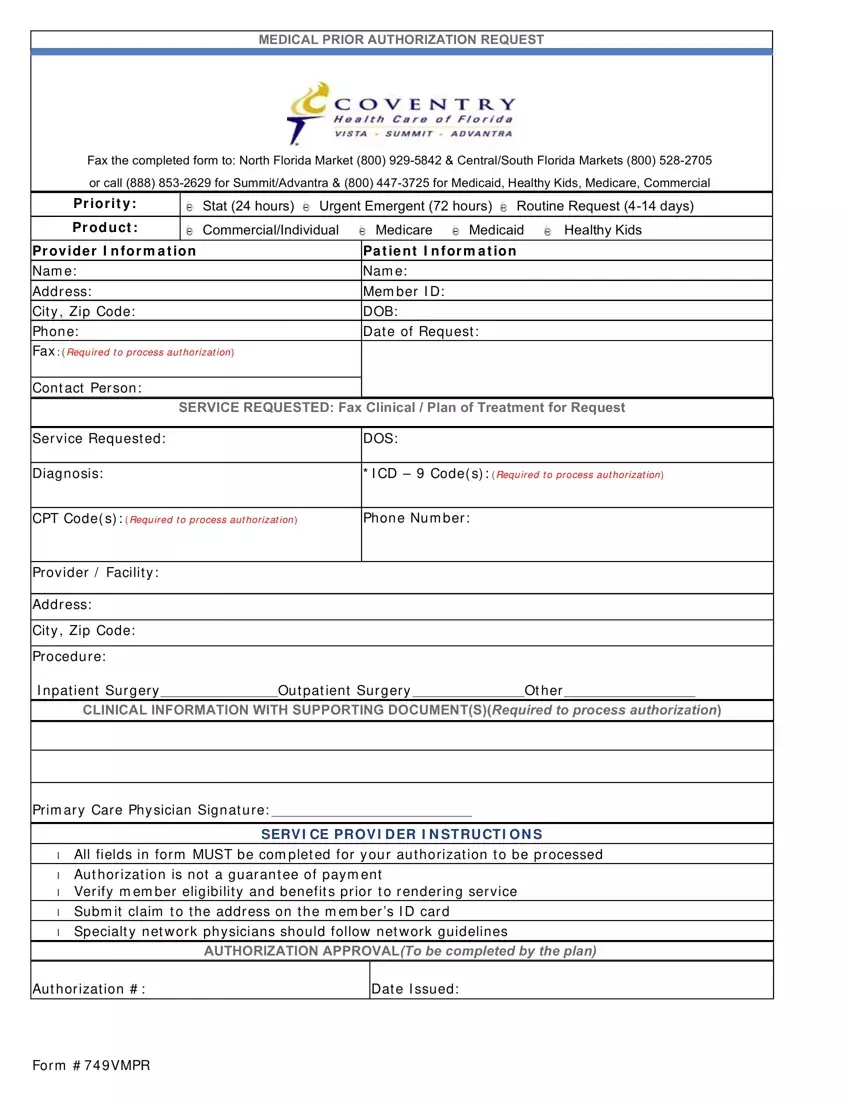 Coventry Prior Authorization Form first page preview