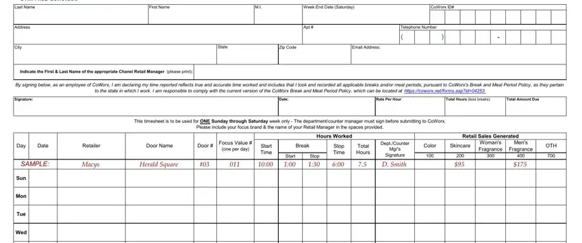 coworx timesheets for clarins gaps to fill in