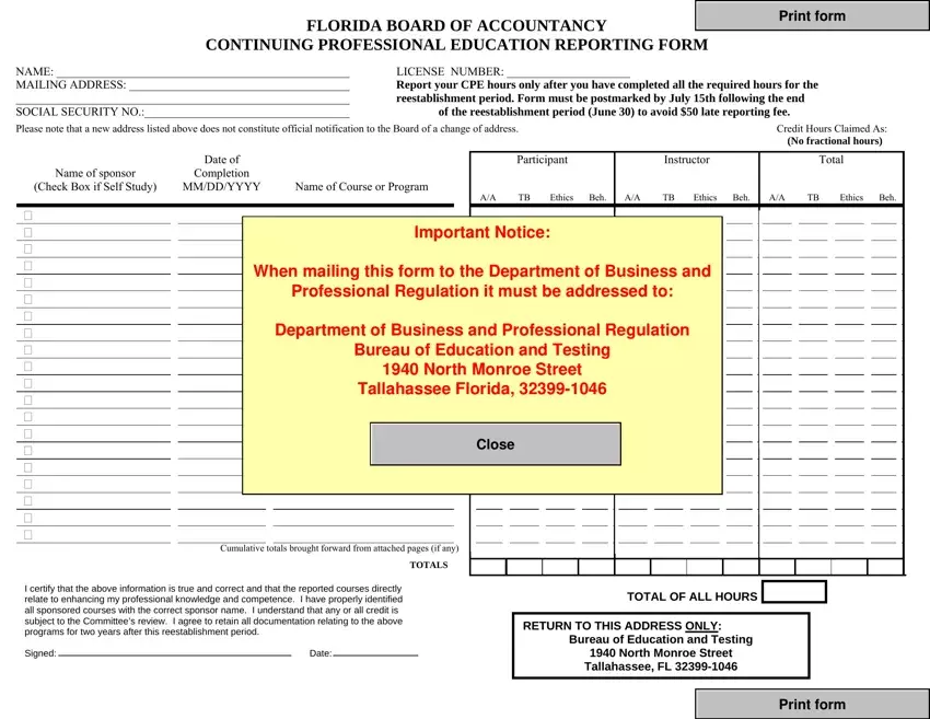 Cpe Reporting Form Florida first page preview