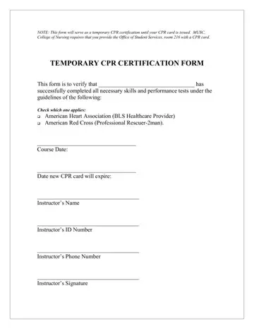 Cpr Certification Form Preview