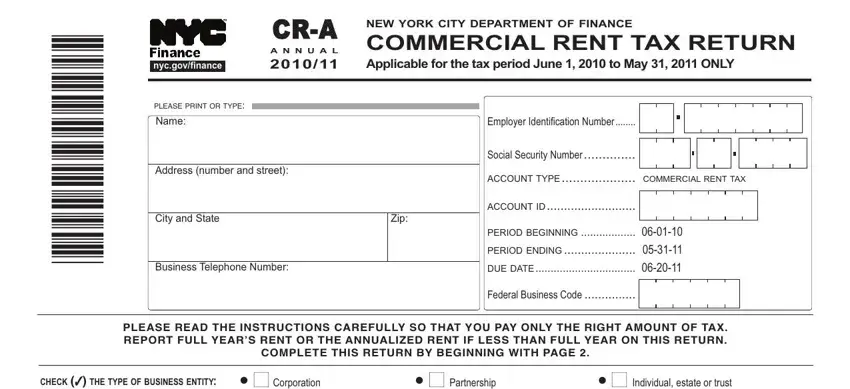 portion of fields in Cr A Form