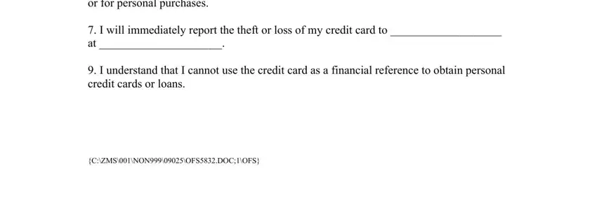 employee credit card form spaces to fill in