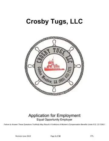 Crosby Tugs Application Form Preview