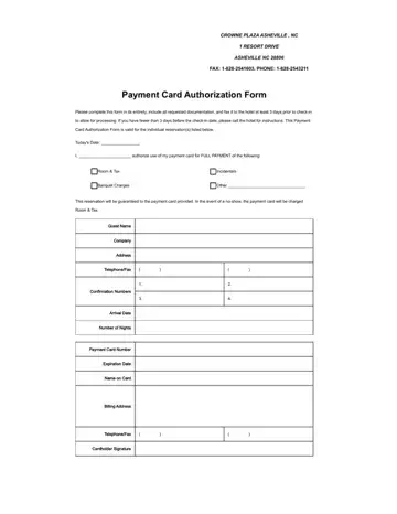 IHG Credit Card Authorization Form Preview