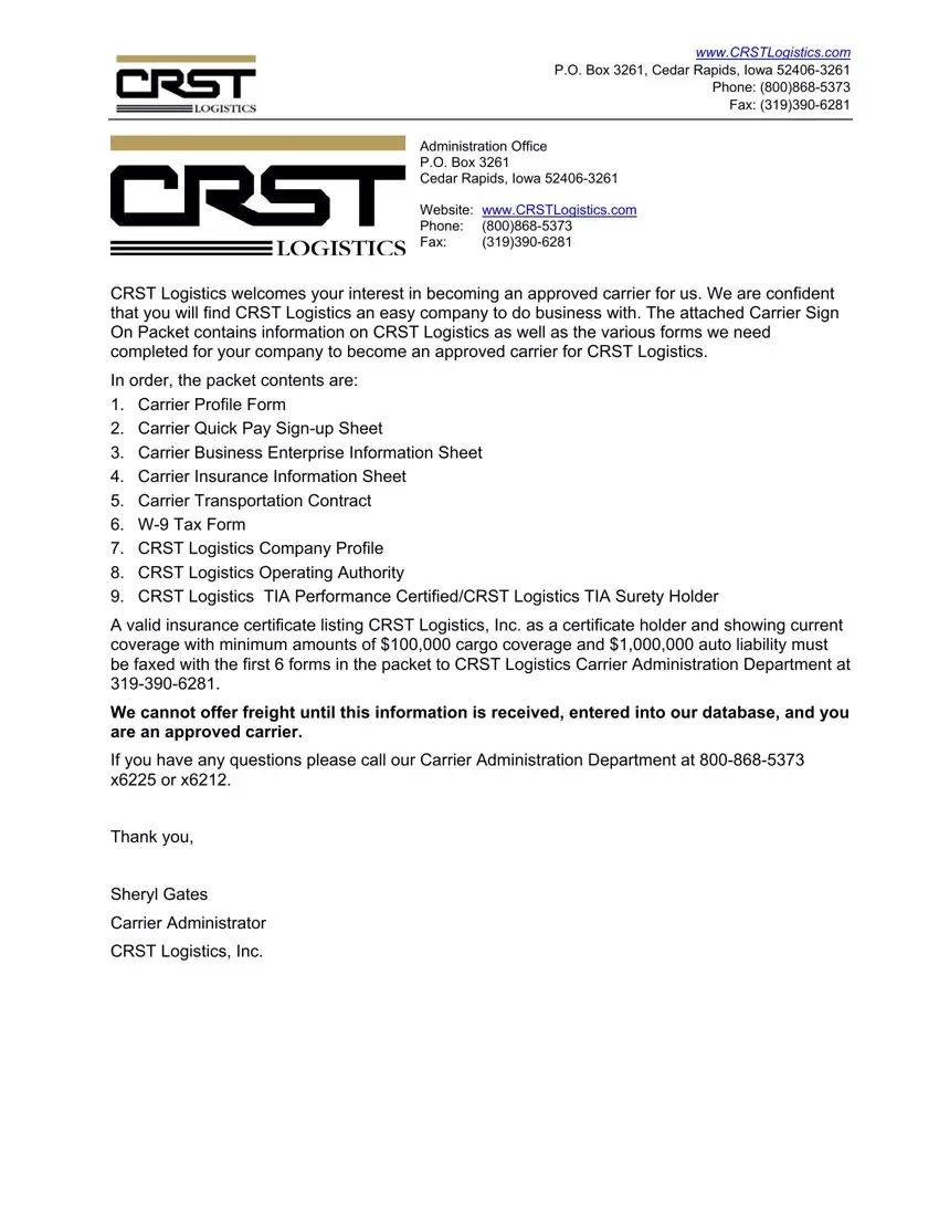 Crst Logistics Carrier Packet first page preview