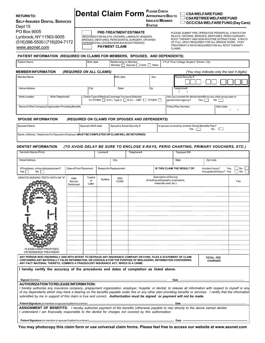 Csa Dental Form first page preview