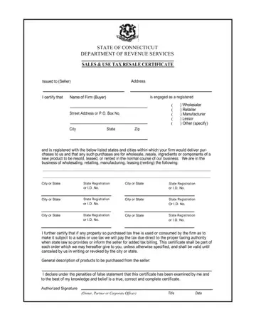 Ct Resale Certificate Form Preview