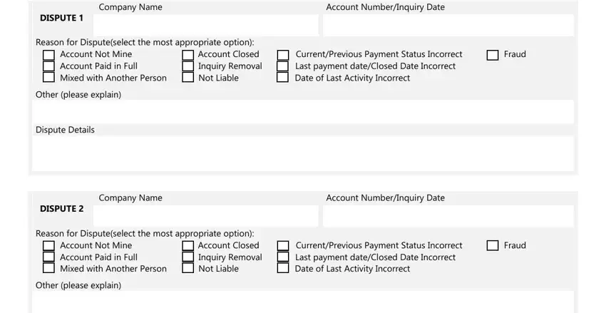 Finishing Equifax Dispute Request Form stage 3