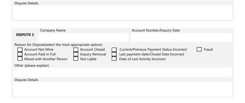 Filling out Equifax Dispute Request Form part 4